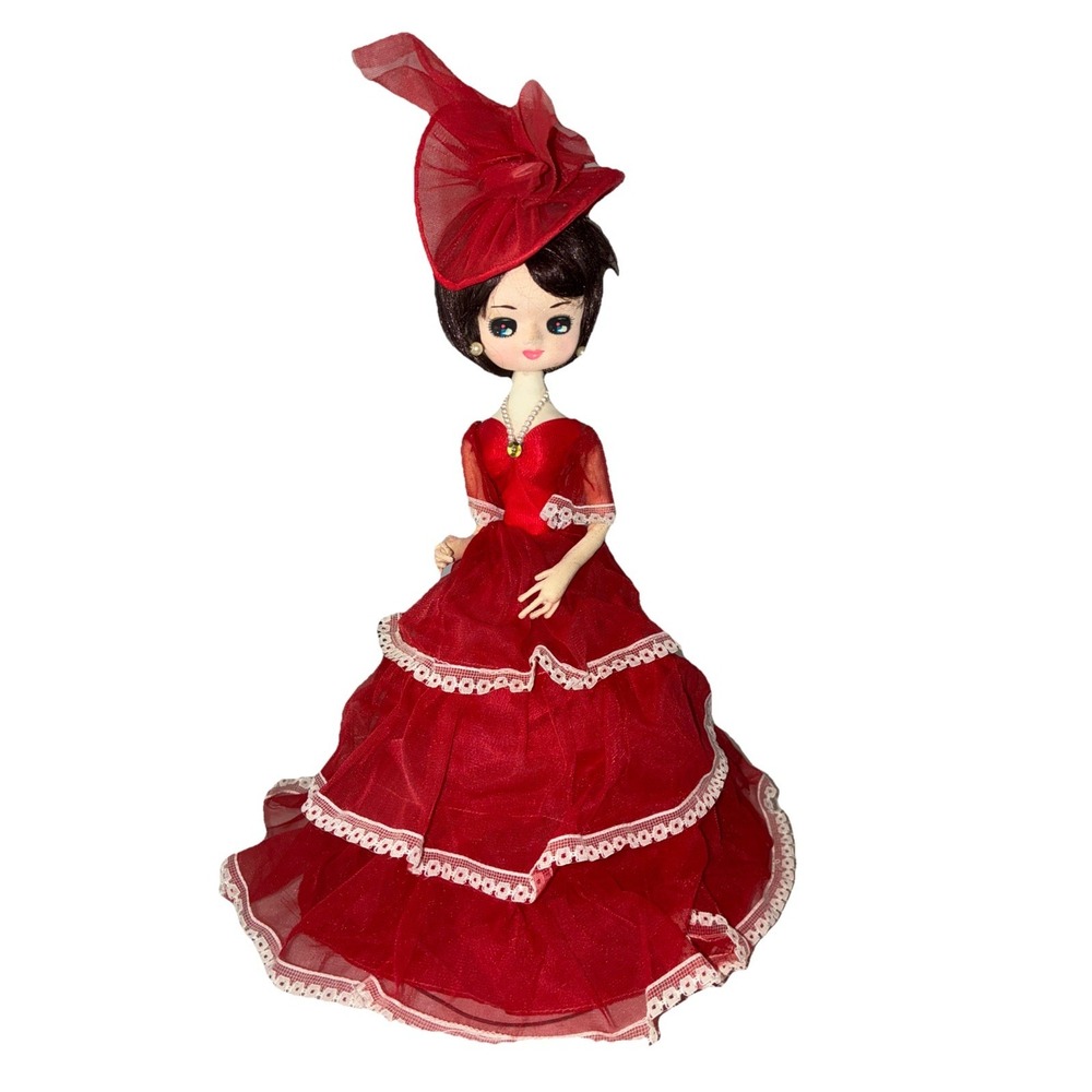 Vintage Big Eye Doll 1970's Southern Belle Red 11" *no legs, flaws